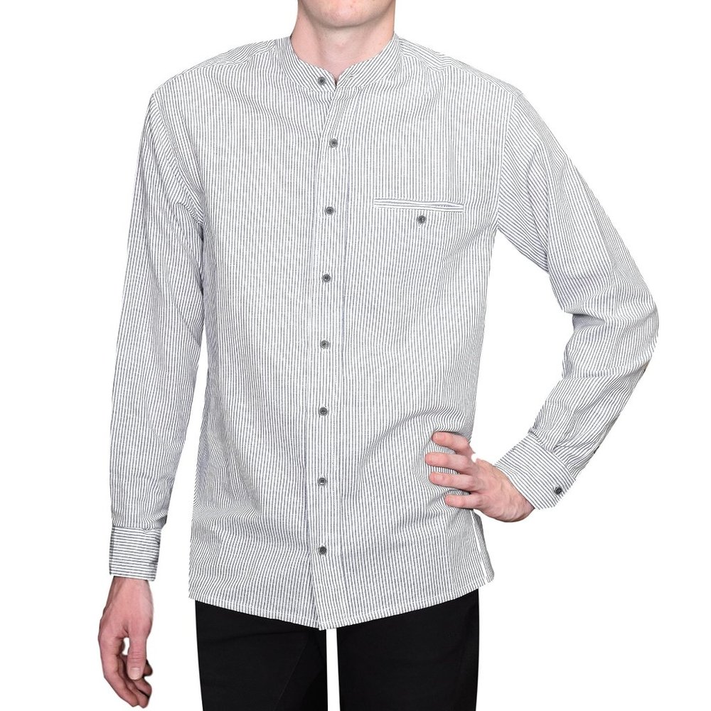 Lee Valley Men's Irish Collarless Grandad Shirt - XL, Blue & White Stripe